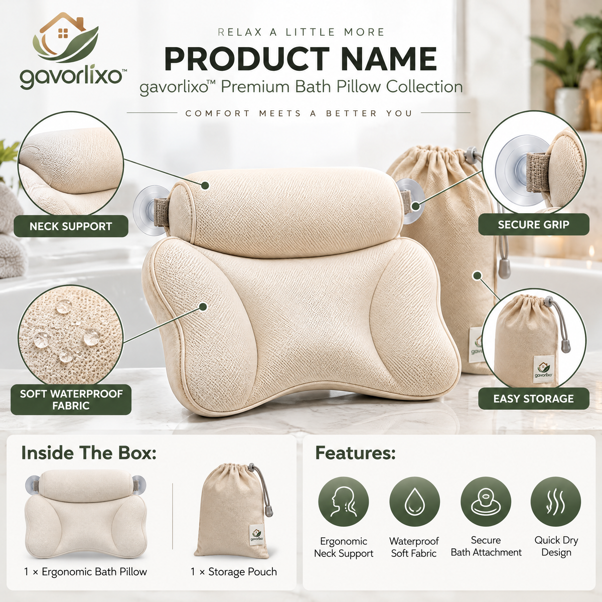 gavorlixo™ Premium Bath Pillow Collection